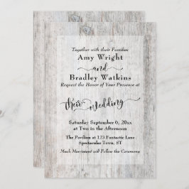 Rustic Weasted Wood Elegant Typography Bröllop Inbjudningar