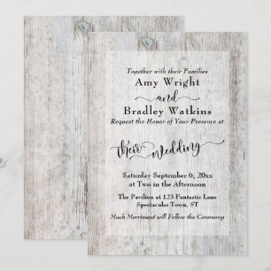 Rustic Weasted Wood Elegant Typography Bröllop Inbjudningar