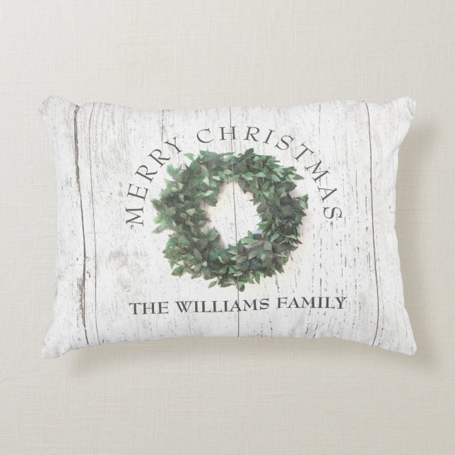 Rustic Weasted Wood Laurel Wandeans Monogramme Prydnadskudde (Framsidan)