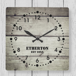 Rustic Weasted Wood Stil Acrylic Clock Fyrkantig Klocka