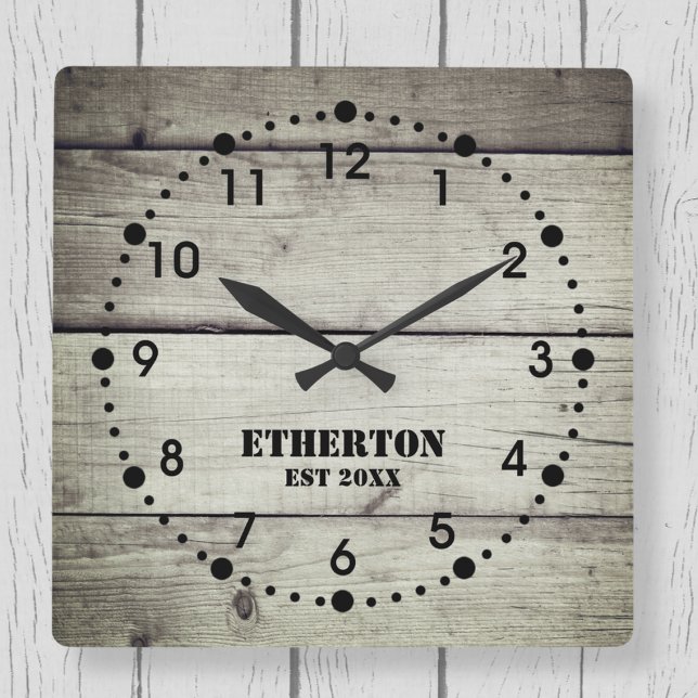 Rustic Weasted Wood Stil Acrylic Clock Fyrkantig Klocka (Skapare uppladdad)
