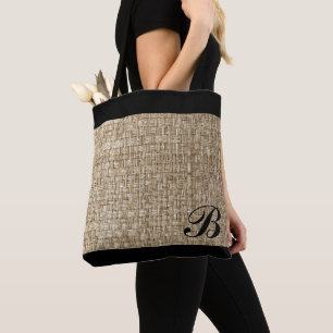 Rustic Weave Struktur Mönster Chic Black Monogram Tygkasse