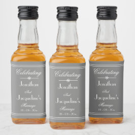 Rustic Wedding Favors Namn Modern Chic Grått Mini  Spritflaskor Etikett
