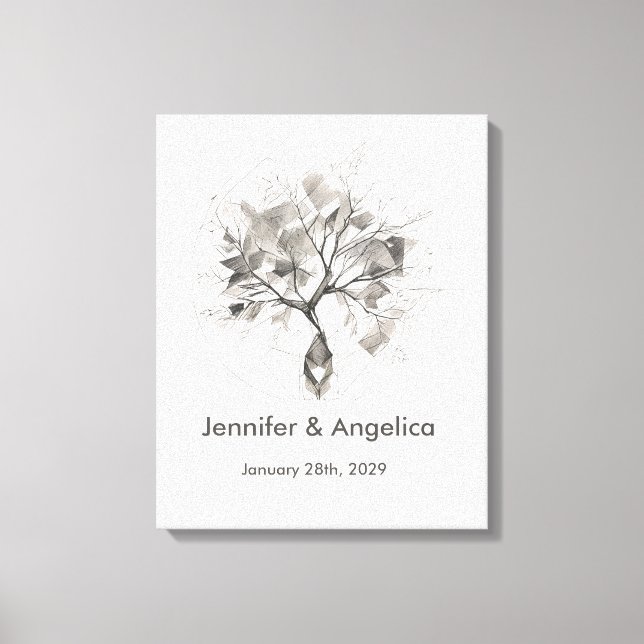 Rustic Wedding Fingerprint Tree Canvastryck (Framsida)