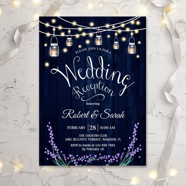 Rustic Wedding Reception - Blue Wood Lavender Inbjudningar (Skapare uppladdad)