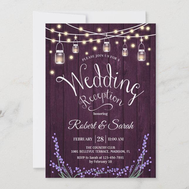 Rustic Wedding Reception - Lila Wood Lavender Inbjudningar (Framsida)