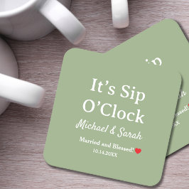 Rustic Wedding Sage Green It’s Sip O’Clock Custom Underlägg Papper Kvadrat