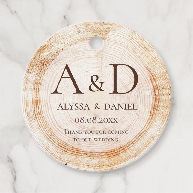 Rustic Wedding wood grain Monogram thank you Gåvor Etiketter (Framsida)