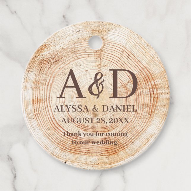 Rustic Wedding wood grain Monogram thank you Gåvor Etiketter (Framsida)