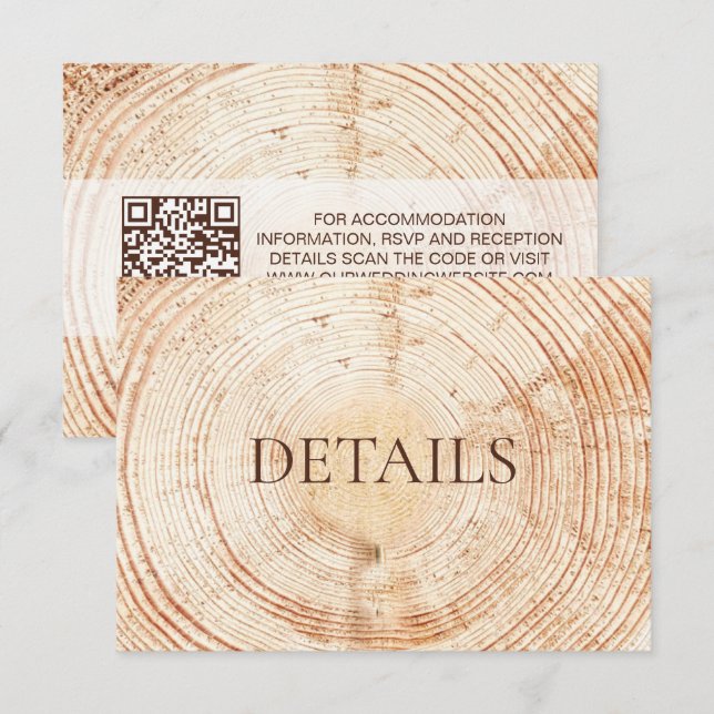 Rustic Wedding Woodland Details QR code Template Tilläggskort (Fram/baksida)