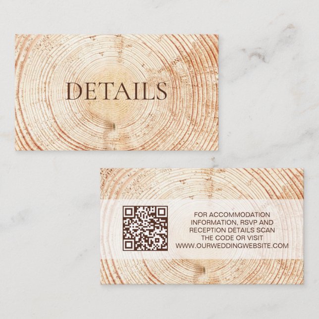 Rustic Wedding Woodland Details QR code Template Tilläggskort (Fram/baksida)