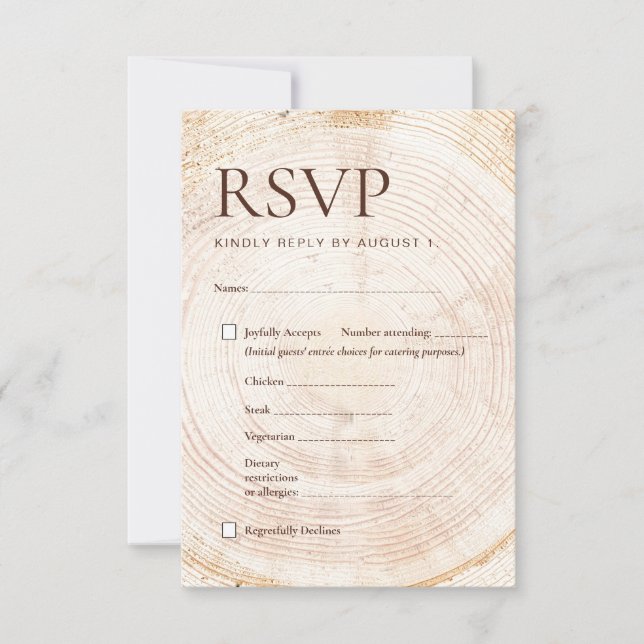 Rustic Wedding Woodland RSVP Card Meal Choice  OSA Kort (Framsida)