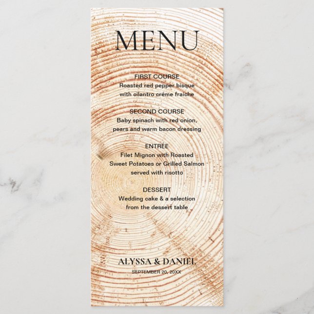 Rustic Wedding Woodland tree bark Grain  Meny (Framsida)