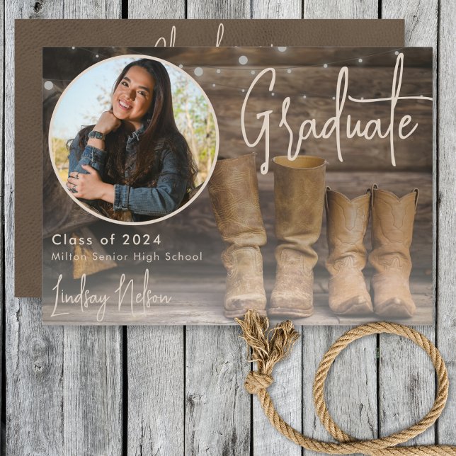 Rustic Western Barn & Cowboy Boot Photo Studenten Meddelande (Skapare uppladdad)
