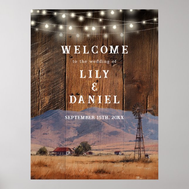Rustic Western Barn Wedding Welcome Sign Poster (Framsidan)