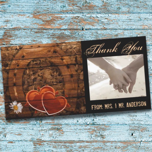 Rustic Western Barn Wood Horseshoe Bröllop Tack Kort (Rustic Western Barn Wood Horseshoe Wedding Thank You Card)