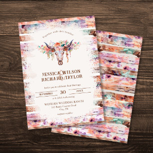 Rustic Western Boho Blommigt Cow Skull Inbjudningar