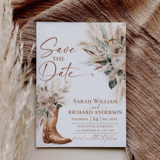 Rustic Western Boho Cowgirl Boots Save the Date Spara Datumet