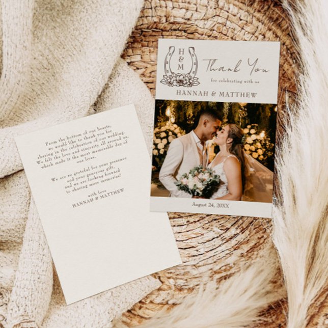 Rustic Western Boho Horseshoe Bröllop Tack Kort (Skapare uppladdad)