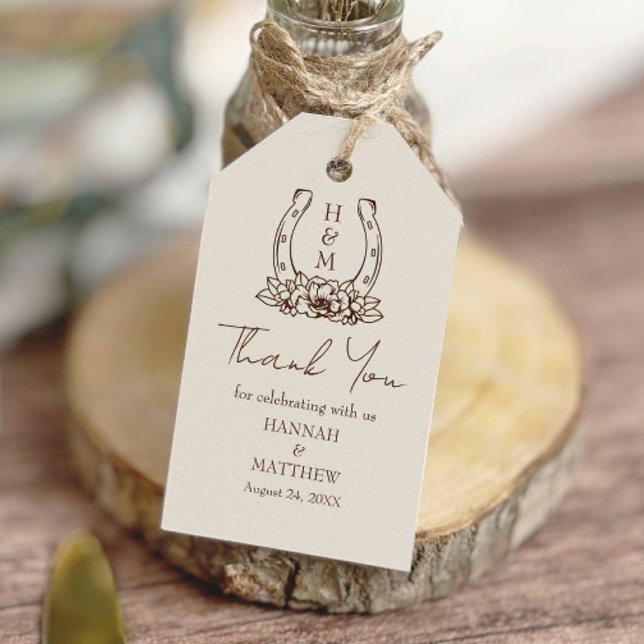 Rustic Western Boho Horseshoe Bröllop Tack Presentetikett (Skapare uppladdad)