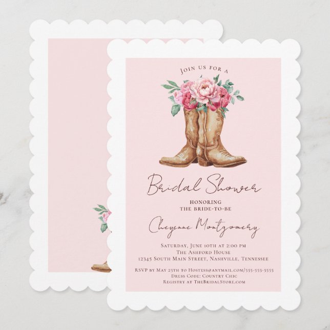 Rustic Western Bridal Shower Blush Pink Floral Inbjudningar (Fram/baksida)