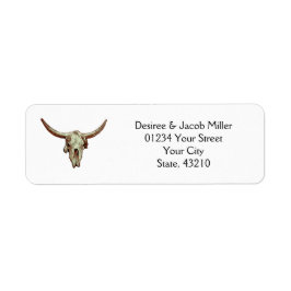 Rustic Western Bröllop Brown Bull Skull Returadress Etikett