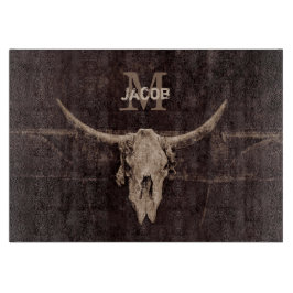 Rustic Western Brown Beige Old Bull Skull Monogram