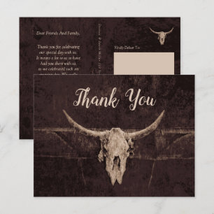 Rustic Western Brown Bull Skull Bröllop Land Vykort