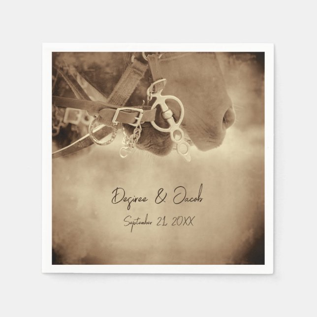 Rustic Western Brown Horse Bröllop Pappersservett (Framsidan)