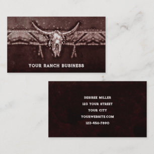 Rustic Western Bull Cow Skull Brown Tribal Land Visitkort