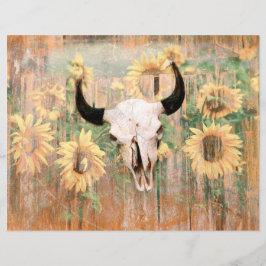 Rustic Western Bull Skull Brown Gult Sunblommor