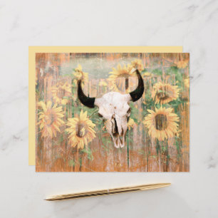 Rustic Western Bull Skull Brown Gult Sunblommor
