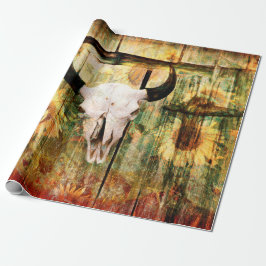 Rustic Western Bull Skull Land Sunblommor Presentpapper
