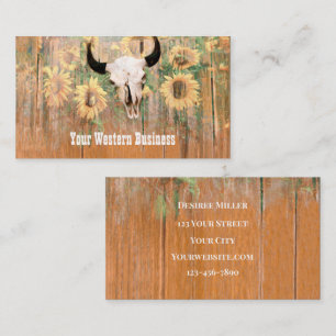 Rustic Western Bull Skull Solblommor Wood Struktur Visitkort