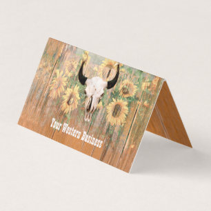 Rustic Western Bull Skull Solblommor Wood Struktur Visitkort