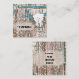 Rustic Western Bull Skull Teal Brown Struktur Fyrkantigt Visitkort