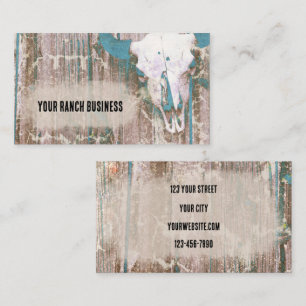 Rustic Western Bull Skull Teal Brown Struktur Visitkort