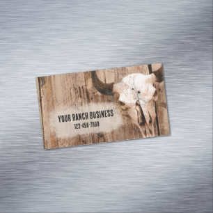 Rustic Western Bull Skull Vintage Struktur Magnetiska Visitkort
