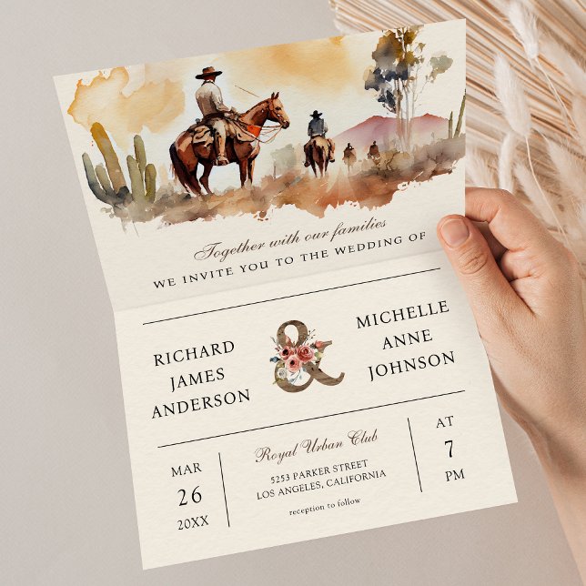 Rustic Western Cowboy All in One QR Code Wedding Inbjudan (Skapare uppladdad)
