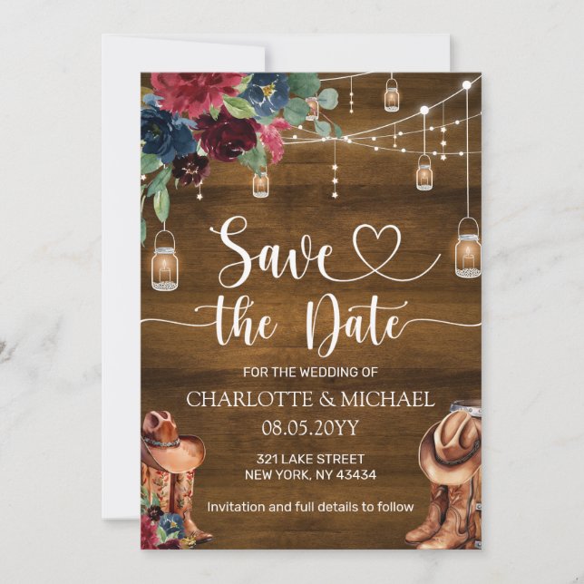 Rustic Western Cowboy Save the Date Wedding Inbjudningar (Framsida)