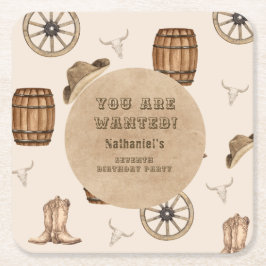 Rustic western cowboy you are wanted birthday  underlägg papper kvadrat