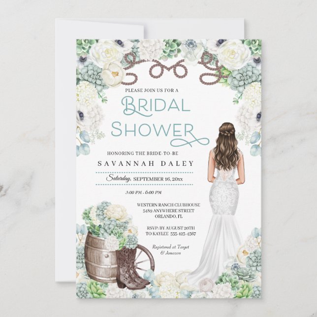 Rustic Western Cowgirl Boots Möhippa Inbjudningar (Framsida)