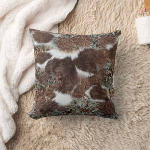 Rustic Western Cowhide Brown Leather Turcos Kudde