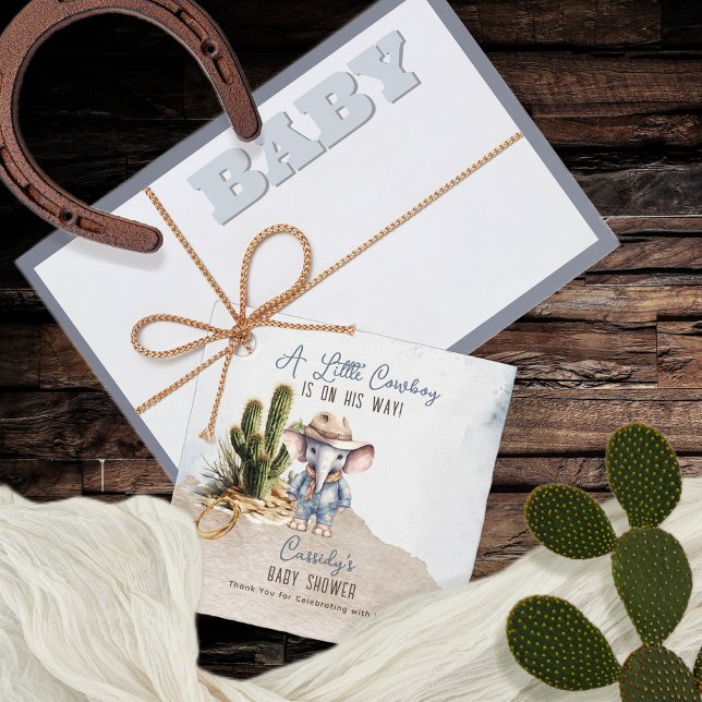 Rustic Western elefant Cowboy Boy Shower Gåvor Etiketter (Rustic Western Elephant Cowboy Boy Baby Shower Favor Tags)