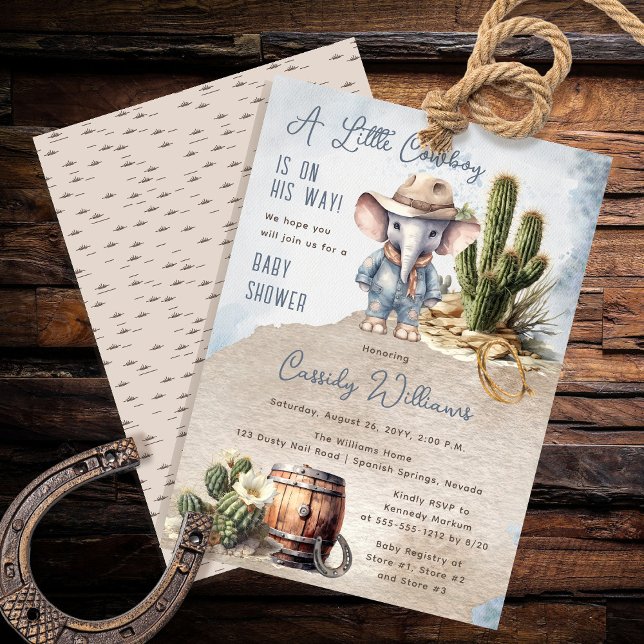 Rustic Western elefant Cowboy Boy Shower Inbjudningar (Rustic Western Elephant Cowboy Boy Baby Shower Invitation)