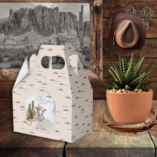 Rustic Western elefant Cowboy Boy Shower Presentaskar (Rustic Western Elephant Cowboy Boy Baby Shower Favor Box)