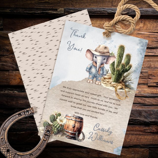 Rustic Western elefant Cowboy Boy Shower Tack Kort (Rustic Western Elephant Cowboy Boy Baby Shower Thank You)