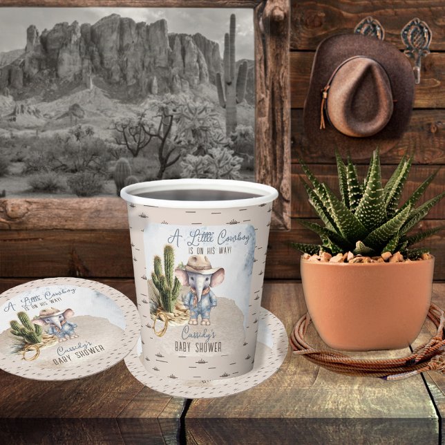Rustic Western elefant Cowboy Boy Shower Underlägg Papper Rund (Rustic Western Elephant Cowboy Boy Baby Shower Coaster (Cup Sold Separately in  this Collection))
