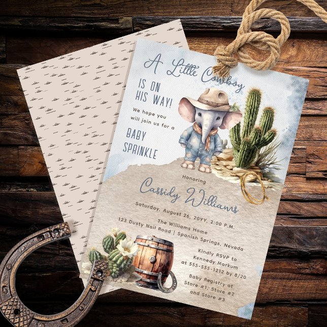 Rustic Western Elephant Cowboy Boy Baby Sprinkle Inbjudningar (Rustic Western Elephant Cowboy Boy Baby Sprinkle Invitation)