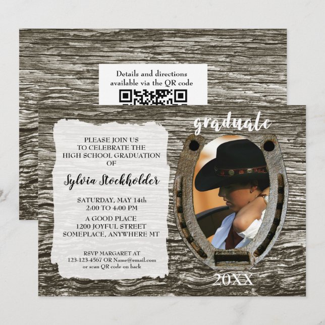 Rustic Western Grad Party Invitation with photo Inbjudningar (Fram/baksida)